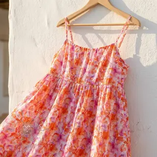 Katoenen stof EMBROIDERY Viola peach digital print