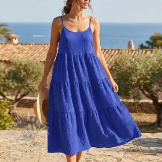 Katoenen stof SMOGGED EMBROIDERY cobalt