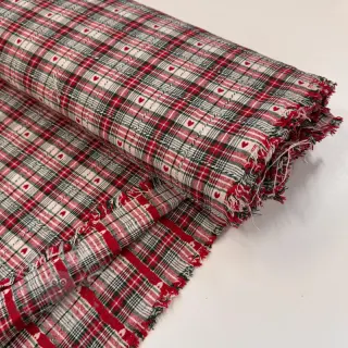 Decoratiestof jacquard Villars ecru rouge