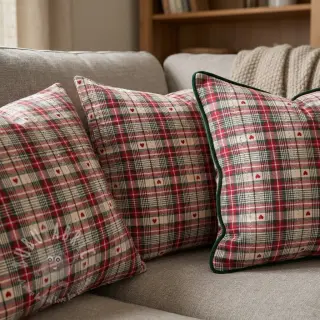 Decoratiestof jacquard Villars ecru rouge