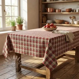 Decoratiestof jacquard Villars ecru rouge