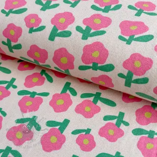Tricot RIB JENNIFER BOURON Flowers natural pink ORGANIC