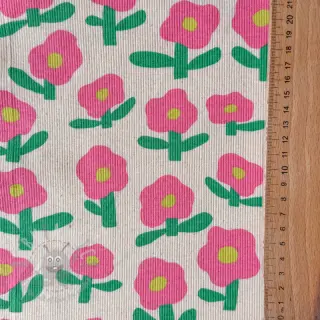 Tricot RIB JENNIFER BOURON Flowers natural pink ORGANIC