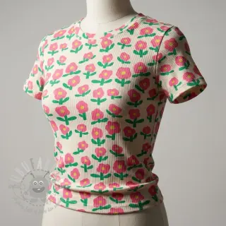 Tricot RIB JENNIFER BOURON Flowers natural pink ORGANIC