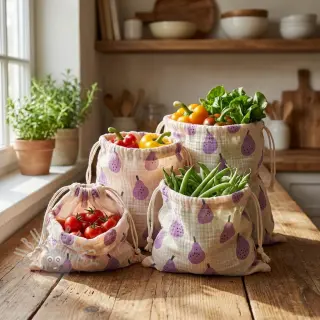 Dubbelgaas/mousseline Pears lavender by JENNIFER BOURON ORGANIC