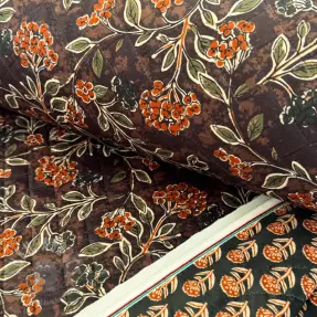 Fluweel VELVET QUILT Flowers leaves dark brown