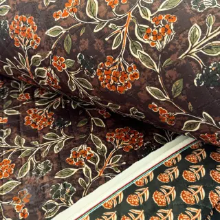 Fluweel VELVET QUILT Flowers leaves dark brown