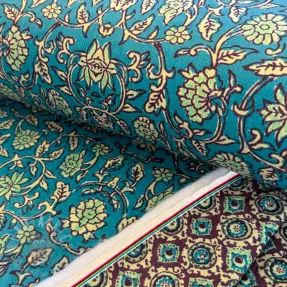 Fluweel VELVET QUILT Flowers abstract petrol