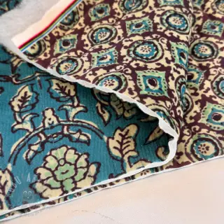 Fluweel VELVET QUILT Flowers abstract petrol