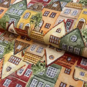 Decoratiestof premium Rustic village house digital print