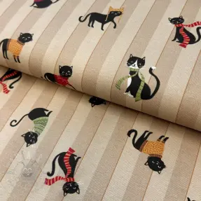 Decoratiestof premium Cat frost friends taupe digital print
