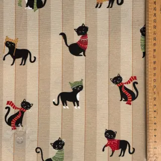 Decoratiestof premium Cat frost friends taupe digital print