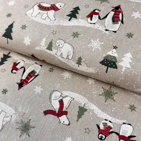 Decoratiestof Linenlook Little penguin red