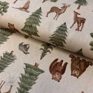 Decoratiestof Linenlook Wildwood animal scene digital print
