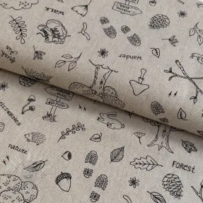Decoratiestof Linenlook Wander woods doodle