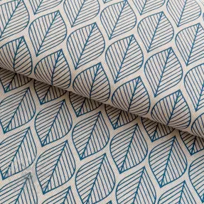 Decoratiestof Linenlook Leaf line minimalist denim