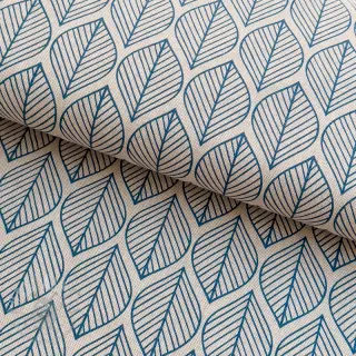 Decoratiestof Linenlook Leaf line minimalist denim