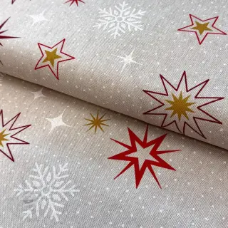 Decoratiestof Linenlook Magic star red gold