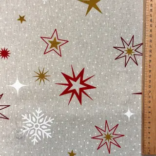 Decoratiestof Linenlook Magic star red gold