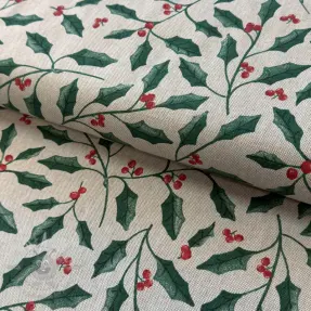 Decoratiestof Linenlook Holly branch Xmas