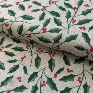 Decoratiestof Linenlook Holly branch Xmas