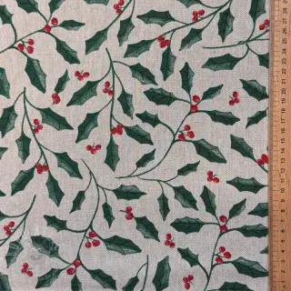 Decoratiestof Linenlook Holly branch Xmas