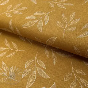 Decoratiestof Linenlook Elegant leaf branch yellow