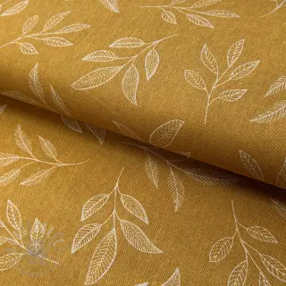Decoratiestof Linenlook Elegant leaf branch yellow