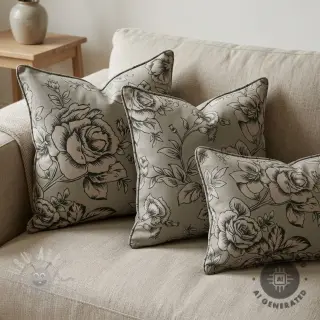 Decoratiestof Linenlook Elegant rose bloom army