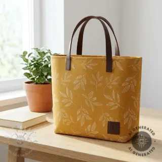 Decoratiestof Linenlook Elegant leaf branch yellow
