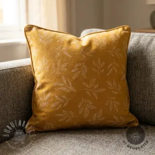 Decoratiestof Linenlook Elegant leaf branch yellow