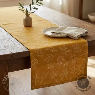 Decoratiestof Linenlook Elegant leaf branch yellow