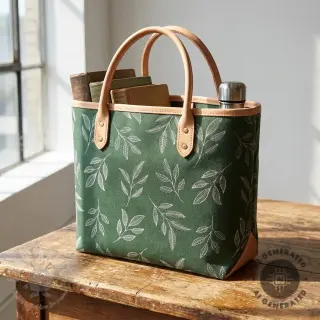 Decoratiestof Linenlook Elegant leaf branch army