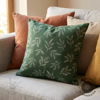 Decoratiestof Linenlook Elegant leaf branch army