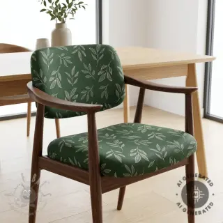 Decoratiestof Linenlook Elegant leaf branch army
