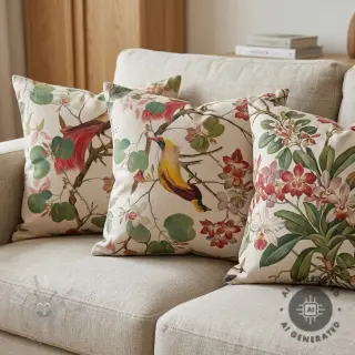 Decoratiestof Linenlook Orchid paradise bird digital print