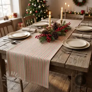 Decoratiestof Linenlook Little Xmas stripe