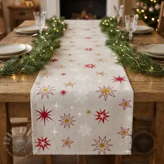 Decoratiestof Linenlook Magic star red gold