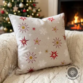 Decoratiestof Linenlook Magic star red gold