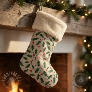 Decoratiestof Linenlook Holly branch Xmas