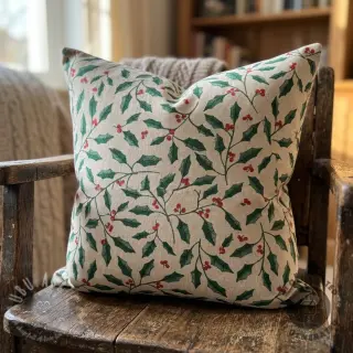 Decoratiestof Linenlook Holly branch Xmas