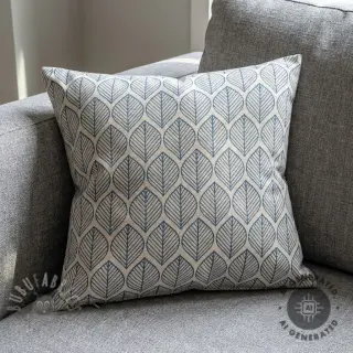 Decoratiestof Linenlook Leaf line minimalist denim
