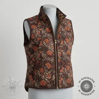 Fluweel VELVET QUILT Flowers leaves dark brown