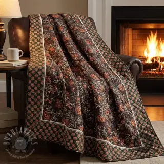 Fluweel VELVET QUILT Flowers leaves dark brown