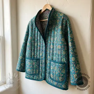 Fluweel VELVET QUILT Flowers abstract petrol