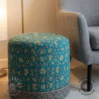 Fluweel VELVET QUILT Flowers abstract petrol