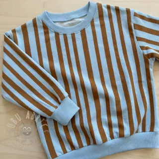Sweaterstof Stripes by JENNIFER BOURON blue brown ORGANIC