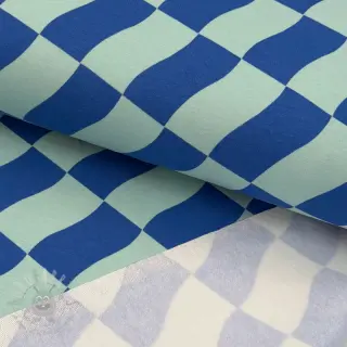 Geruwde sweaterstof SOFT Checks mint blue