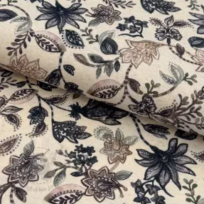 Tricot met linnen Flowers navy digital print