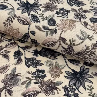 Tricot met linnen Flowers navy digital print